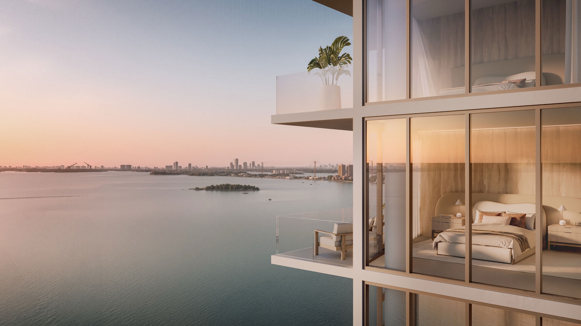 Bedroom with bay and skyline view